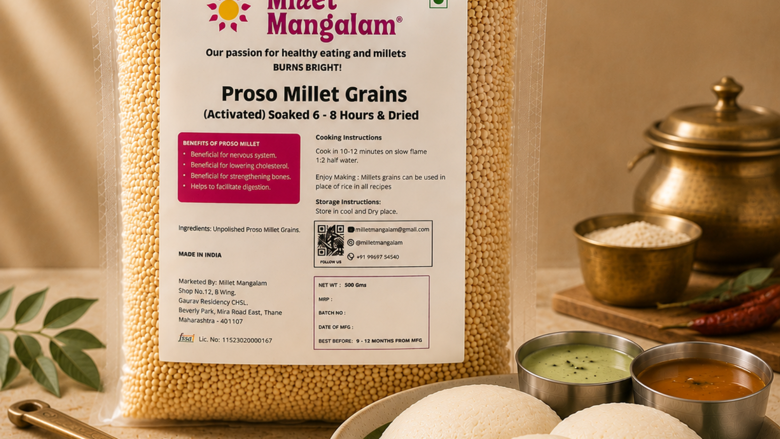 proso milet grain with idli